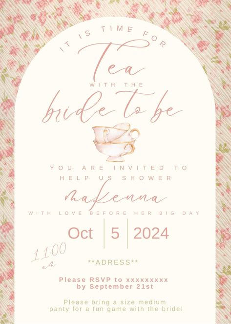 Bridal Shower Invitation - Etsy Tea With The Bride To Be, High Tea Invitations, Bridal Tea Invitations, Tea Bridal Shower Invitations, Bridal Tea Party, Como Wedding, Tea Party Invitations, Lake Como Wedding, Bridal Tea