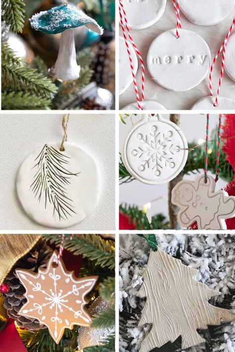 Spread festive cheer with 16 DIY Clay Ornaments you can make! Learn simple, savvy techniques to mold, paint, and personalize Christmas ornaments using simple clay and common craft or kitchen supplies. Diy Flour Ornaments, Scented Clay Ornaments, Simple Clay Ornaments, Air Dry Clay Xmas Ornaments, Air Dry Clay Christmas Decorations Diy, White Clay Ornaments Diy, Handmade Clay Ornaments Diy, Salt Clay Ornaments, Oven Bake Clay Ornaments