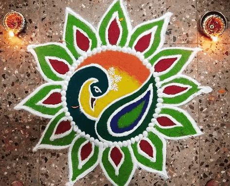 Rangoli Designs For Competition, Rangoli Designs Simple Diwali, Easy Rangoli Designs Diwali, Rangoli Side Designs, Colorful Rangoli, Rangoli Designs Latest, Simple Rangoli Designs Images, Simple Rangoli Border Designs, Rangoli Patterns