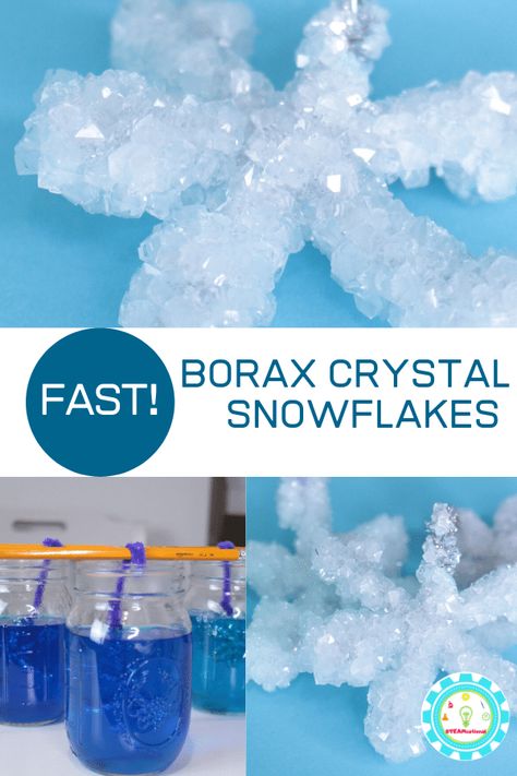 STEM activities for kids should be fun. In this experiment, kids can learn how to make super fast borax crystal snowflakes! Borax Snowflakes, Snowflakes Science, Snowflakes For Kids, Winter Stem Activities, Winter Science Experiments, Borax Crystals, Mad Professor, Winter Science, Holiday Science