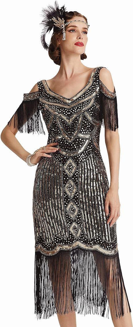 BABEYOND Womens 1920s Flapper Dress Vintage Long Fringe Dress Roaring 20s Sequins Beaded Dress BlackGold : Amazon.ca: Clothing, Shoes & Accessories Long Fringe Dress, Plus Size Flapper Dress, Wedding Dress Tulle Lace, 20s Dresses, Gatsby Dress, 1920s Flapper Dress, Bridal Dresses Lace, Wedding Dresses With Straps, Tassel Dress