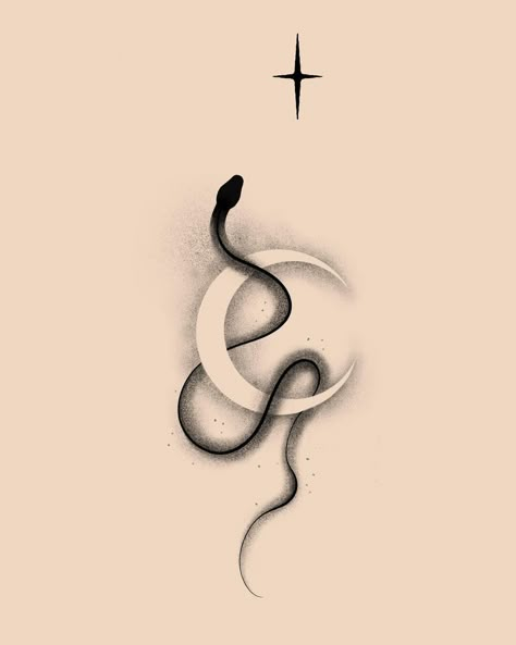 Snake Tattoo Dotwork, Hellish Tattoo, Snake Sketch Tattoo, Cobra Back Tattoo, Snake Moon Tattoo, Snake And Moon Tattoo, Snake Tattoo Back, Cute Snake Tattoo, Moon And Snake