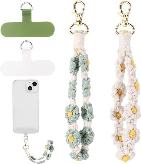 Crochet Phone Strap, Macrame Phone Strap, Phone Wrist Strap, Phone Essentials, Simpul Makrame, Macrame Flower, Comfortable Life, Bracelet Keychain, Craft Packaging