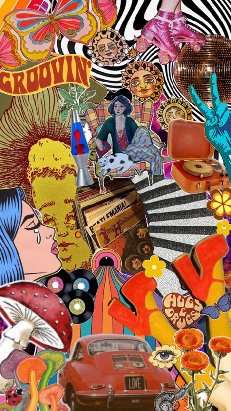 70s style groovy psychedelic collage Groovy Collage, 70s Collage, 70s Style, Collage