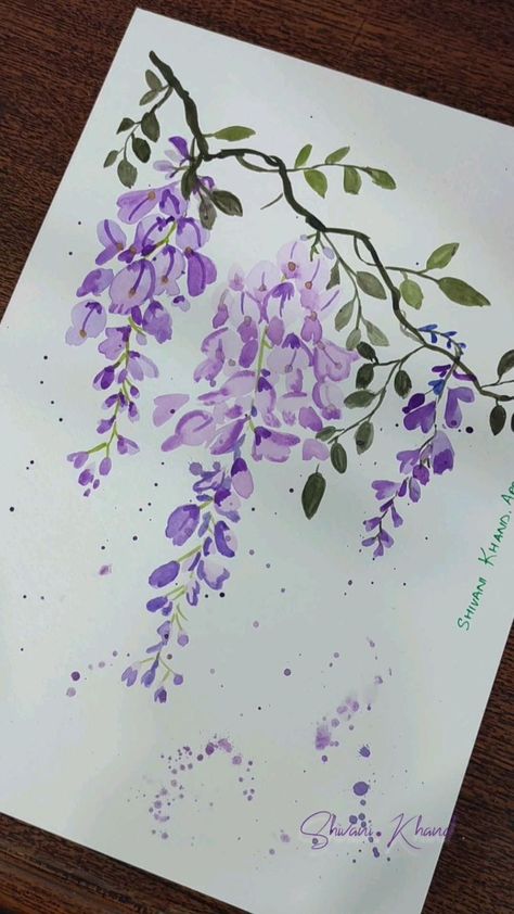 Wisteria Watercolor, Watercolor Flowers Tutorial, Tiled Shower, Watercolor Paintings For Beginners, Diy Watercolor Painting, Cat Air, Lavender Flower, Soyut Sanat Tabloları, Watercolor Paintings Easy