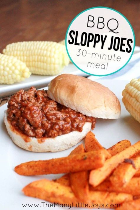 Weeknight dinners don't get any better than this 30 minute meal that uses just five ingredients to make a delicious main dish everyone in the family will happily devour. Bbq Sloppy Joe Recipe, Bbq Sloppy Joes, Sloppy Joe Recipe Easy, Sloppy Joe Recipe, Joe Recipe, Sloppy Joes Recipe, Easy Bbq, Sloppy Joe, Main Course Recipes