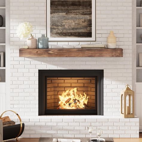 PRICES MAY VARY. Elevate Your Living Room: Enhance your space with this elegant 60 inch floating shelf. Its clean, minimal design and traditional wood element bring a refined touch to any room, perfectly complementing your fireplace. Protect Your Valuables: This solid floating mantel shelf acts as a barrier, shielding your valuables from smoke and heat damage. Enjoy the warmth of your fireplace without worrying about your possessions. Solid Strength & Design: Crafted from solid pine, the natural Fireplace Base Decor, White Brick Fireplace Decor, Diy Mantle Shelf, Wood Mantles, Floating Mantel Shelf, Reclaimed Wood Mantel, Wood Mantel Shelf, Shelf For Wall, Oak Mantle