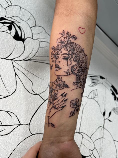 Women Flowers Tattoo, Weeping Woman Tattoo, Woman’s Body Tattoo, Tattoos To Add To A Sleeve, Tattoo Of A Woman Face, Tattoos Of Women Faces, Tattoo Of Woman Faces, Women Face Tattoo Design, Detailed Tattoos For Women