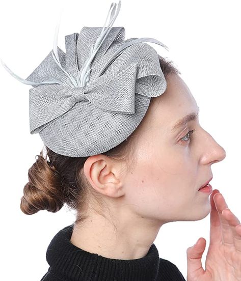 Coolwife Womens Fascinator Hat Sinamay Pillbox Flower Feather Tea Party Derby Wedding Headwear (B Grey) at Amazon Women’s Clothing store Derby Headband, Derby Wedding, Wedding Headwear, Tea Party Bridal, Usa Party, Tee Party, African Lace Dresses, Tea Party Bridal Shower, Bridal Shower Tea