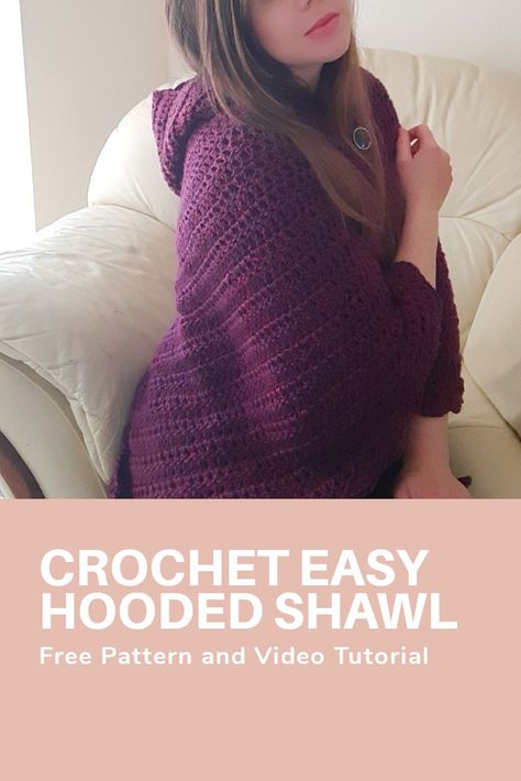 Crochet Hooded Cape Free Pattern, Crochet Hooded Shawl, Crochet Cape Pattern Free, Cape Pattern Free, Crochet Project For Beginners, Hooded Poncho Pattern, Crochet Cape Pattern, Shawl Free Pattern, Crochet Shaw