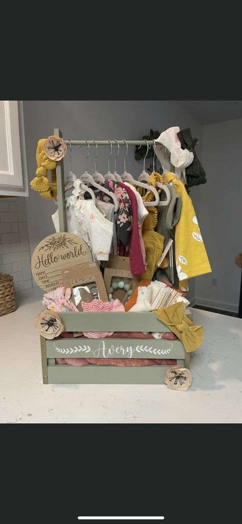 Rustic Baby Gifts, Baby Shower Gift Clothing Rack, Baby Shower Closet Crate, Baby Shower Clothing Rack, Baby Shower Clothes Rack Gift, Baby Shower Closet Gift, Baby Crate Gift Ideas, Baby Crate Closet, Dig Gifts