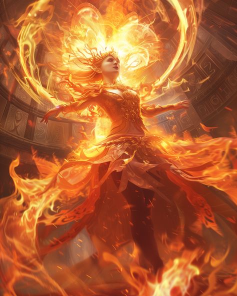 Beneath an ethereal dome, I stood, clothed in the arts of my ancestors, engaging in a giants' dance against Incineroar, where fire blended with spirit, and courage met with mythical might.    - - -    #FantasyBattle #MartialArtsMagic #IncineroarChallenge  #aiartcommunity Goddess Woman Art, Woman In Flames Art, Goddess Of Intelligence, Woman Made Of Fire, Phoenix Woman Art, Goddess Character Art, Fire Woman Art, Goddess Aesthetic Wallpaper, Fire Goddess Art