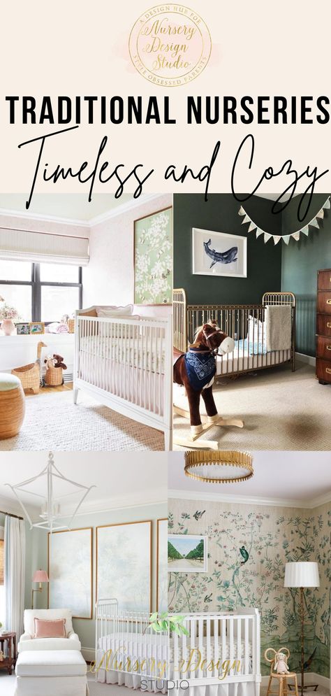 Traditional nursery designs are perfect for parents looking to design a nursery- that's timeless and cozy. It is a popular design style with characteristic patterns, visual interest, rich tones, comfort, and warmth. Keep reading to discover 19 traditional nursery ideas with charm and character. Organic Modern Nursery Ideas, Simple Gender Neutral Nursery Ideas, Traditional Nursery Ideas, Elegant Nursery Ideas, Classic Nursery Ideas, Classic Boy Nursery, Cozy Nursery Ideas, Southern Nursery, Timeless Nursery