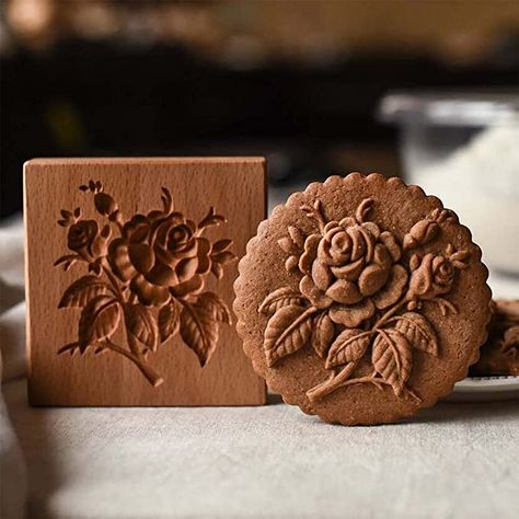 Amazon.com: Carved Wooden Cookie Mold Kitchen Cookie Cutter Gingerbread Cookie Stamp Biscuit Press Stamp Molds Pine Cones Provence Rose Cookie Cutter for Cookie Stamp (flower): Home & Kitchen Biscuit Press, Rose Cookies, Wood Cookies, Cookie Mold, Honey Cake, Cookie Stamps, Cookie Molds, Baking Molds, How To Make Cookies