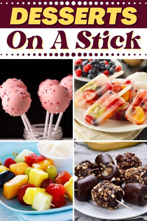 These desserts on a stick are so much fun to eat! From cake pops to s'mores kabobs to mini cupcakes, you can't go wrong with stick desserts. Strawberry On A Stick, Dessert On A Toothpick, Dessert On Stick, Dessert Kebabs Skewers, Dessert On A Stick Ideas, Desserts On A Stick, Sweets On A Stick, Dessert On A Stick, Dessert Kabobs