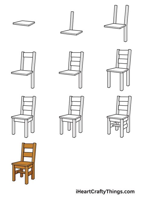 How to Draw a Chair — Step by Step Guide How To Draw Chairs Step By Step, How To Draw Chairs, Chair Art Drawing, 3d Chair Drawing, How To Draw Furniture, How To Draw A Chair, Chair Drawing Simple, Chair Drawing Sketches, Chair Drawing Reference