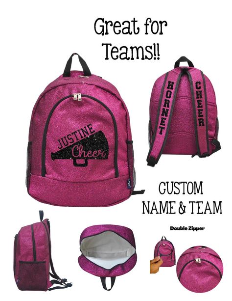 Cheer Bags, Starting A New School, Cheer Backpack, Cheer Bag, Canvas Rucksack, Custom Gift Bags, Glitter Bag, Pom Pom Girl, Competitive Cheer