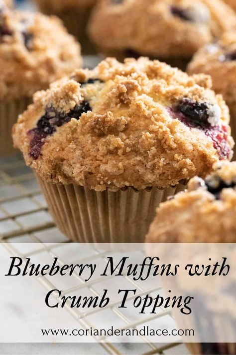 These moist and tender blueberry muffin are so easy to make and they have the perfect crumb topping. Baking them in the oven smells heavenly! ~ Coriander & Lace Blueberry Muffins With Crumb Topping, Easy Blueberry Muffins, Easy Blueberry, Blueberry Muffin, Cinnamon Flavor, Crumb Topping, Blueberry Muffins, Quick And Easy Breakfast, Frozen Blueberries