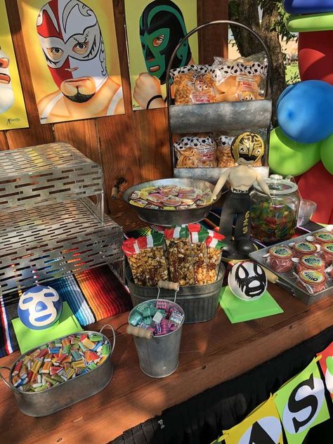 Lucha Libre Birthday Party Ideas, Luchador Party Ideas, Lucha Libre Birthday Party, Nacho Libre Birthday Party, Luchador Party, Lucha Libre Party, Nacho Party, Mexican Dinner Party, Wrestling Party