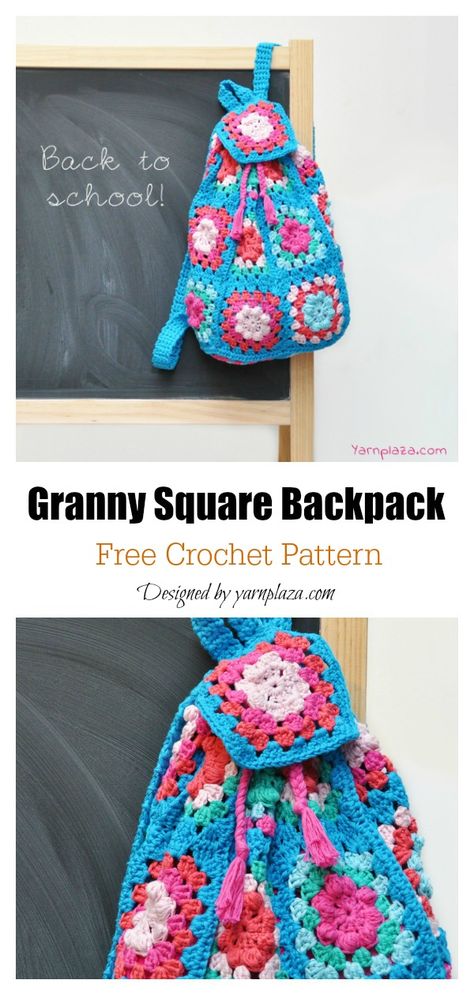 Granny Square Backpack Free Crochet Pattern Knitted Backpacks Free Pattern, Drawstring Granny Square Bag, Diy Crochet Granny Square Bag, Crochet Granny Square Backpack Pattern, Crochet Rucksack Free Pattern, Crochet Purses And Bags Patterns Free Granny Squares, Free Crochet Backpack Pattern, Granny Square Backpack Free Pattern, Crochet Granny Square Backpack