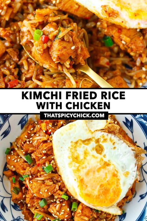 What To Pair With Kimchi, Korean Chicken Fried Rice, Kimchi Fried Rice With Chicken, Chicken Kimchi Fried Rice, Kimchi Dinner Ideas, Kimchi Chicken Recipe, Kimchi Recipe Ideas Dinners, Recipes With Kimchi, Kimchi Dishes