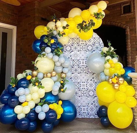 Enanal Lemon Balloon Garland Arch Kit, 153pcs Lemon Yellow Royal Blue and Dusty Blue Balloons for Lemonade Party Baby Shower Birthday Honeybee Party Supplies Bridal Shower Party Decoration (Lemon) Dusty Blue Balloons, Yellow Party Decorations, Italian Bridal Showers, Lemon Themed Party, Yellow Party, Baby Shower Yellow, Lemonade Party, Yellow Balloons, Garland Arch