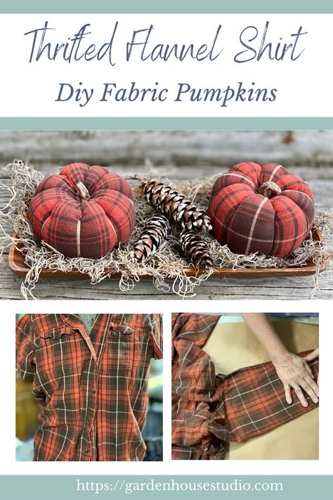 How to make Fabric Pumpkins from Flannel Shirts is the subject of this video  tutorial. Flannel Pumpkins are perfect for rustic decor, farmhouse style and cottage style home decor. This video tutorial teaches everything you need to know to make scupted flannel pumpkins that will sell in booths, at markets or just decorate your table. #FabricPumpkinsTutorial #ThriftedFlannelShirt #DiyHomeDecor #DiyFallDecor #HandmadeFabricPumpkins Flannel Shirt Pumpkins Diy, What To Sew With Flannel, Flannel Pumpkins Diy, Flannel Scrap Projects, Flannel Decor, Flannel Pumpkins, Flannel Crafts, Flannel Projects, Make Fabric Pumpkins