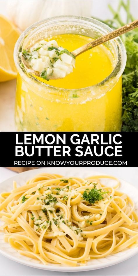 Make our easy Lemon Garlic Butter Sauce for pasta, chicken, or veggies, plus it's really great for fish! Takes less than 20 minutes to make. Easy Lemon Garlic Sauce, Lemon Garlic Butter Sauce For Fish, Lemon Butter Sauce For Pasta, Lemon Butter Sauce For Chicken, Lemon Butter Noodles, Light Sauce For Pasta, Lemon Sauce For Pasta, Lemon Butter Garlic Pasta, Butter Lemon Pasta