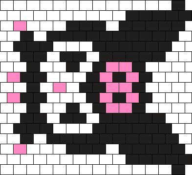 Kuromi Kandi Cuff, Kuromi Bead Pattern, Pony Bead Heart Pattern, Kandi Patterns Charms, Kandi Bracelets Patterns Cuffs, Kuromi Kandi Pattern, Kandi Charms Patterns, Cute Kandi Patterns, Sanrio Kandi Patterns