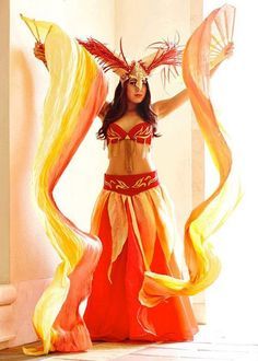 Fire Goddess Costume, Fire Inspired Dress, Flame Costume, Aries Goddess, Phoenix Dress, Goddess Of Fire, Phoenix Costume, Fire Costume, Fire Dress