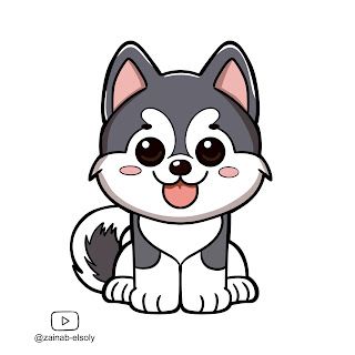 How to Draw a Cute Husky Husky Drawing Easy, Husky Illustration, Husky Drawing, Baby Huskies, Watch Drawing, How To Sketch, Diy Drawing, Draw Easy, Cute Husky