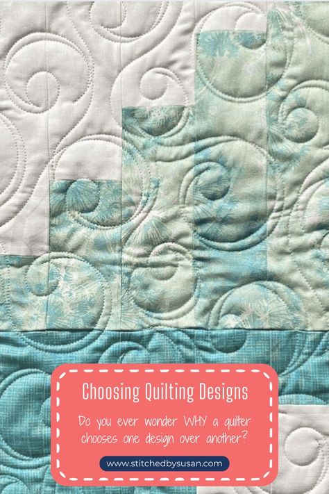 Frequent considerations like handling thick seams, masculine quilts or what to quilt on a floral quilt are handled in this blog post from Stitched by Susan. Simple Quilt Stitching Patterns, Serpentine Quilting Stitch, Traditional Quilting Designs, Fmq Designs For Squares, Quilting Top Stitch Designs, All Over Quilting Designs Simple, Quilt Top Stitching Patterns, Fmq Designs Simple, Quilt Stitch Patterns