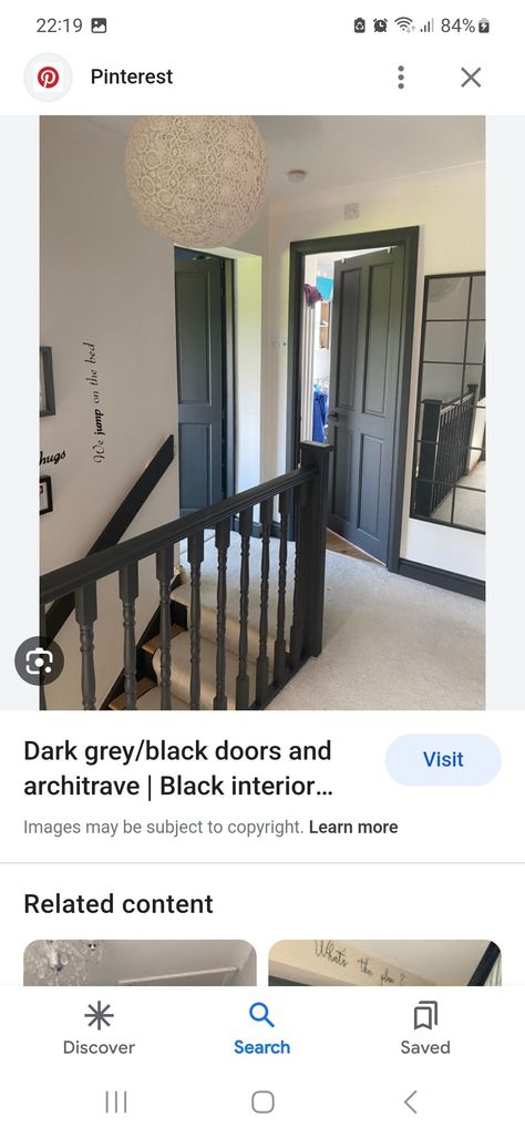 Dark Grey Skirting Boards, Dark Skirting Boards, Grey Skirting Boards, Hallway Decor, Skirting Boards, Black Doors, Hallway Decorating, Black Interior, Hallway