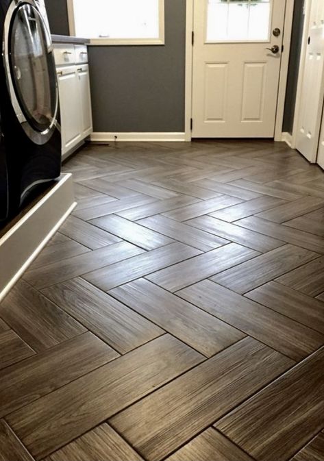 Faux Wood Tiles, Wood Tile Bathroom, درج السلم, Bathroom Tile Inspiration, Herringbone Wood Floor, Laundry Room Flooring, Herringbone Wood, Modern Bathroom Tile, Missing Person