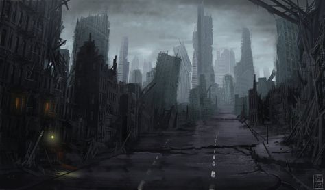 Ruined city by Mihawq.deviantart.com on @deviantART Bakugou X Reader, Soul Reaper, Badass Drawings, Background Anime, Ruined City, City Background, Dark City, Katsuki Bakugou, Visual Aesthetics