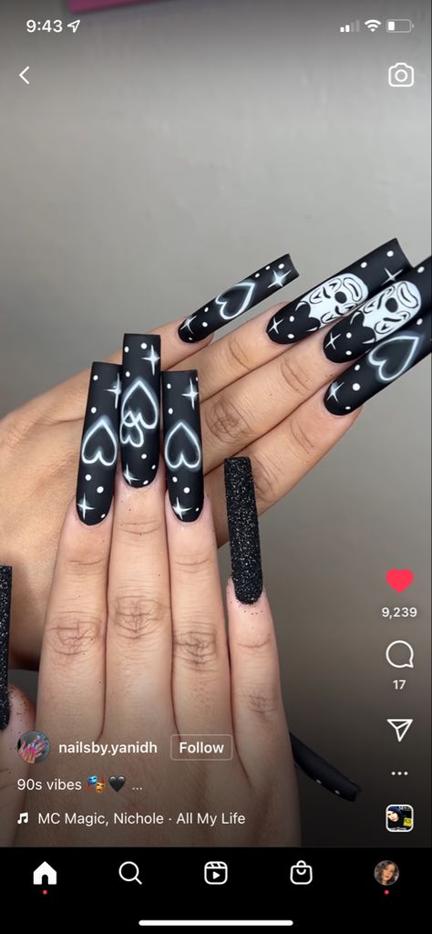 Black 90s Nails, Chicano Nails, Bandana Nails, Smile Now Cry Later, Camouflage Nails, Black And White Nails, Latest Nail Designs, Black Acrylic Nails, Hippie Nails