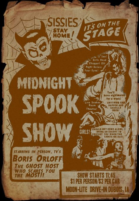 Midnight Shows - Magic by Mio Vintage Halloween Posters, Goth Kids, Old Movie Posters, Retro Comic Book, Halloween Flyer, Horror Artwork, Retro Horror, Horror Posters, Event Poster Design