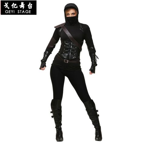 Women ninja Costumes Classic Halloween Costumes Cosplay Ninja Costumes for Women Japanese Cartoon Assassin Costume, Silky Black Hair, Ninja Assassin, Dark Costumes, Ninja Outfit, Female Ninja, Female Assassin, Leather Corset, Maquillage Halloween