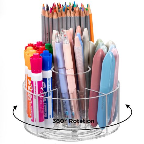 PRICES MAY VARY. 360° ROTATION DESIGN: HBlife Rotating Acrylic Pen Holder is designed to keep your desk organized and your pens easily accessible. The clear, round design features a smooth 360-degree rotation, allowing you to reach for the pen or marker you need without any hassle. Perfect for office, home, school, or classroom use. 5 INDEPENDENT COMPARTMENTS: This pencil storage rack is divided into 5 compartments, you can store different items in categories to meet your various storage needs. Aesthetic Organizer, Kids Desk Organization, Crayon Storage, Storage For Office, School Supply Storage, Pen Holder For Desk, Crayon Organization, Homeschool Room Organization, Marker Storage