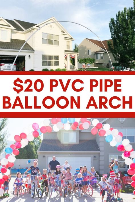 Race Balloon Arch, Balloon Arch Support Diy, Parade Float Balloon Arch, Balloon Arch Over Pool Diy, Class Reunion Parade Float Ideas, Pvc Balloon Arch Diy, Diy Balloon Half Arch Stand, Pvc Archway Diy, Bike Parade Birthday Party