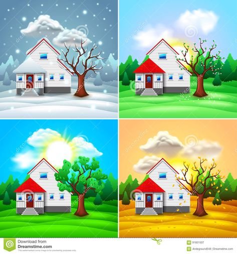 House and nature four seasons vector. House and nature four seasons photo-realis #Sponsored , #Sponsored, #AD, #nature, #realis, #photo, #House 4 Seasons Drawing, Seasons Drawing, Four Seasons Art, Seasons Preschool, Seasons Lessons, Seasons Posters, نباتات منزلية, Preschool Classroom Decor, Seasons Activities