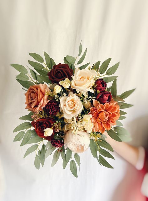 Rust Orange Wedding Bouquet Terracotta Bridesmaids Bouquets - Etsy Canada Wedding Bouquet Terracotta, Terracotta Bridesmaids, 12 Bridesmaids, Terracotta Bouquet, Rust Orange Wedding, August Wedding Flowers, Cream Wedding Flowers, Orange Wedding Bouquet, Toss Bouquet