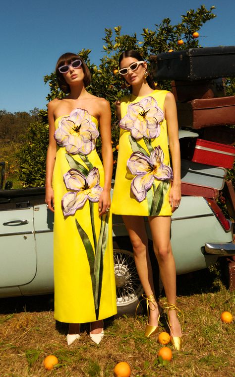 Women's Leo Lin Spring Summer 2025 Collection | Moda Operandi Iris Print, Leo Lin, Floral Bustier, Short Sleeve Mini Dress, Mellow Yellow, High Fashion Street Style, Floral Mini Dress, Mini Dress With Sleeves, Model Dress