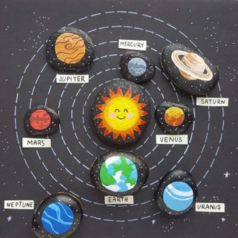 Solar System Painting, Solar System Projects For Kids, Solar System For Kids, Paint Pens For Rocks, Planet Painting, Solar System Projects, Solar System Crafts, Sistem Solar, Story Stones