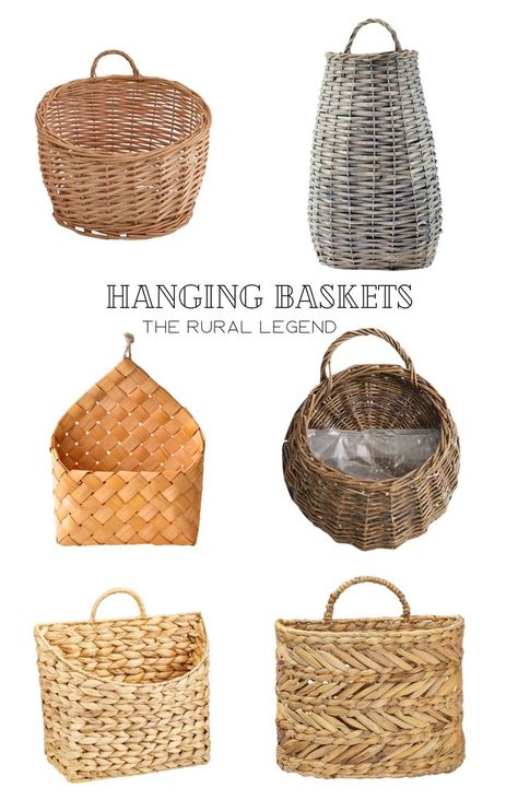 budget friendly farmhouse and boho hanging baskets for home decor and spring style. Fill them with florals, greenery or use as hanging storage Baskets Hanging On Wall Storage, Baskets On Hooks, Baskets As Wall Shelves, Hanging Baskets For Toys, Wall Hung Storage Baskets, Basket On Wall For Storage, Small Hanging Baskets On Wall, Hanging Baskets Entryway, Wall Hanging Baskets Organizing Ideas