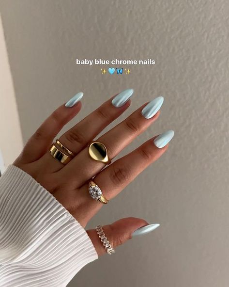 Baby blue chrome nails ✨💅🏼 | Nails | Nails 2023 trends | nail idea | nail design | nail designs summer fall blue nails ideas fall blue nails designs fall blue nails with design #fallbluenailsideas #fallbluenailsdesigns #fallbluenailswithdesign Baby Blue Chrome Nails, Baby Blue Chrome, Blue Chrome Nails, Manikur Kuku, Baby Blue Nails, Chrome Nails Designs, Nagellack Trends, Blue Chrome, Summery Nails