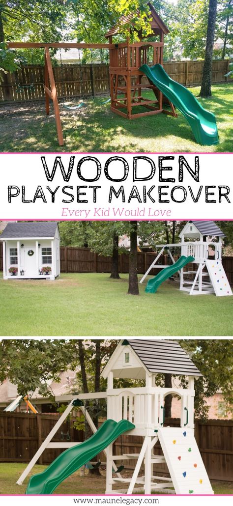 Wooden Playset Makeover, Playset Makeover, Backyard Playset, Wooden Playset, Door Entrance, Farmhouse Front, Backyard Playground, Backyard Play, Entrance Design