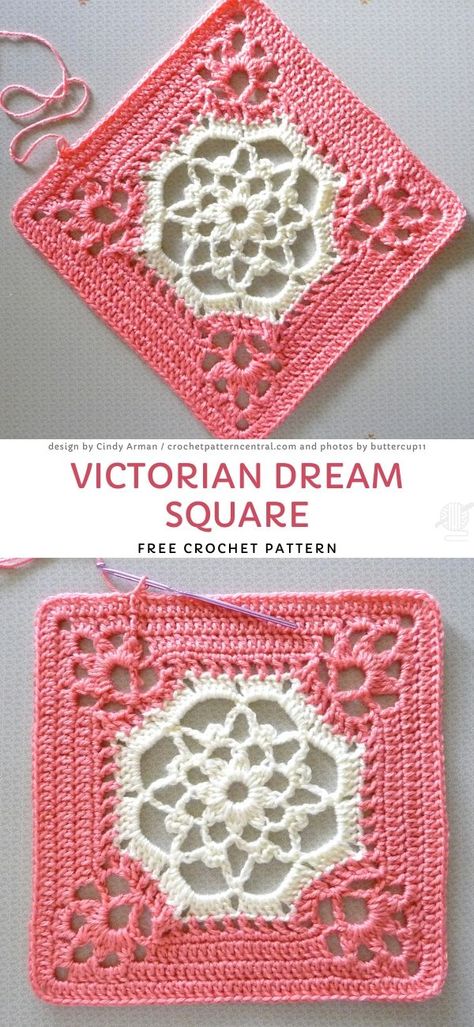 Lacy Crochet Squares Free Crochet Patterns. Are you looking for a fast, easy and elegant crochet pattern which gives you a chance to make a square of a day, this project is for you.   The link to the free pattern is below.  #freecrochetpattern #lacy #square Grannysquares Crochet, Learn Knitting, Victorian Crochet, Motif Kait, Block Crochet, Granny Square Haken, Granny Square Crochet Patterns Free, Crochet For Beginners Blanket, Mode Crochet