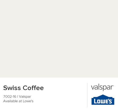 Swiss Coffee Valspar Paint Colors, Valspar Paint, Swiss Coffee, Perfect Paint Color, Malted Milk, White Paint Colors, Casa Exterior, Color Chip, Interior Painting