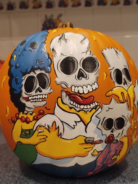 Painted for my daughter Simpsons Pumpkin Painting, Baddie Pumpkin Painting, Pumpkin Painting Ideas Cartoon Characters, Monster Painted Pumpkins, Painted Pumpkins Ideas Cute, Winning Pumpkin Painting Contest Ideas, Painting Pumpkins Scary, Alice In Wonderland Pumpkin Painting, Joker Pumpkin Painting